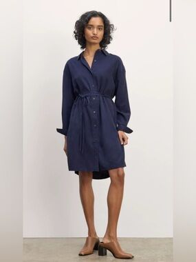 New Everlane THE MUST-HAVE SHIRTDRESS IN BUTTERLITE Navy Size M